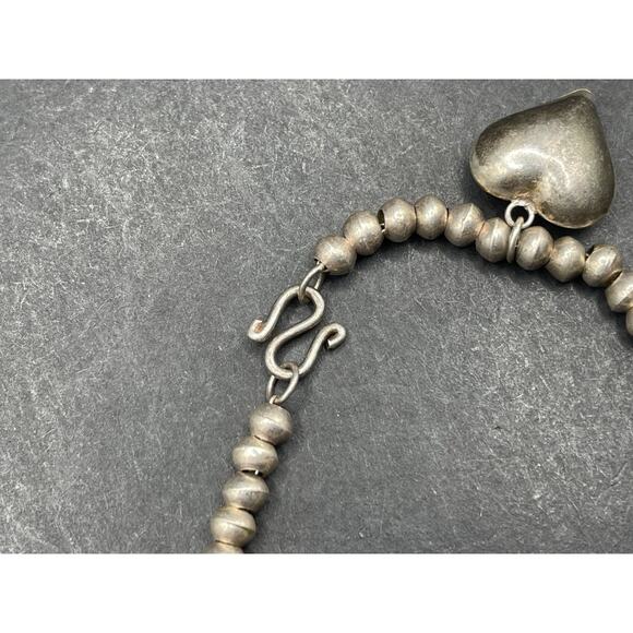 Vintage Silver Tone Bead Ball & Puffed Hearts Charms Bracelet Sz 6 1/4" 11.10g - Picture 8 of 9
